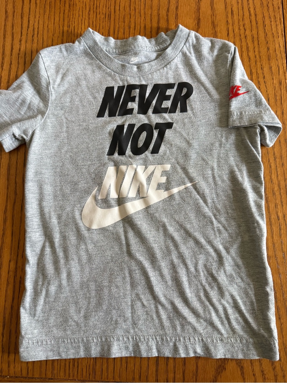 Nike Kids Grey Tee with Black 'NEVER NOT' and White Swoosh